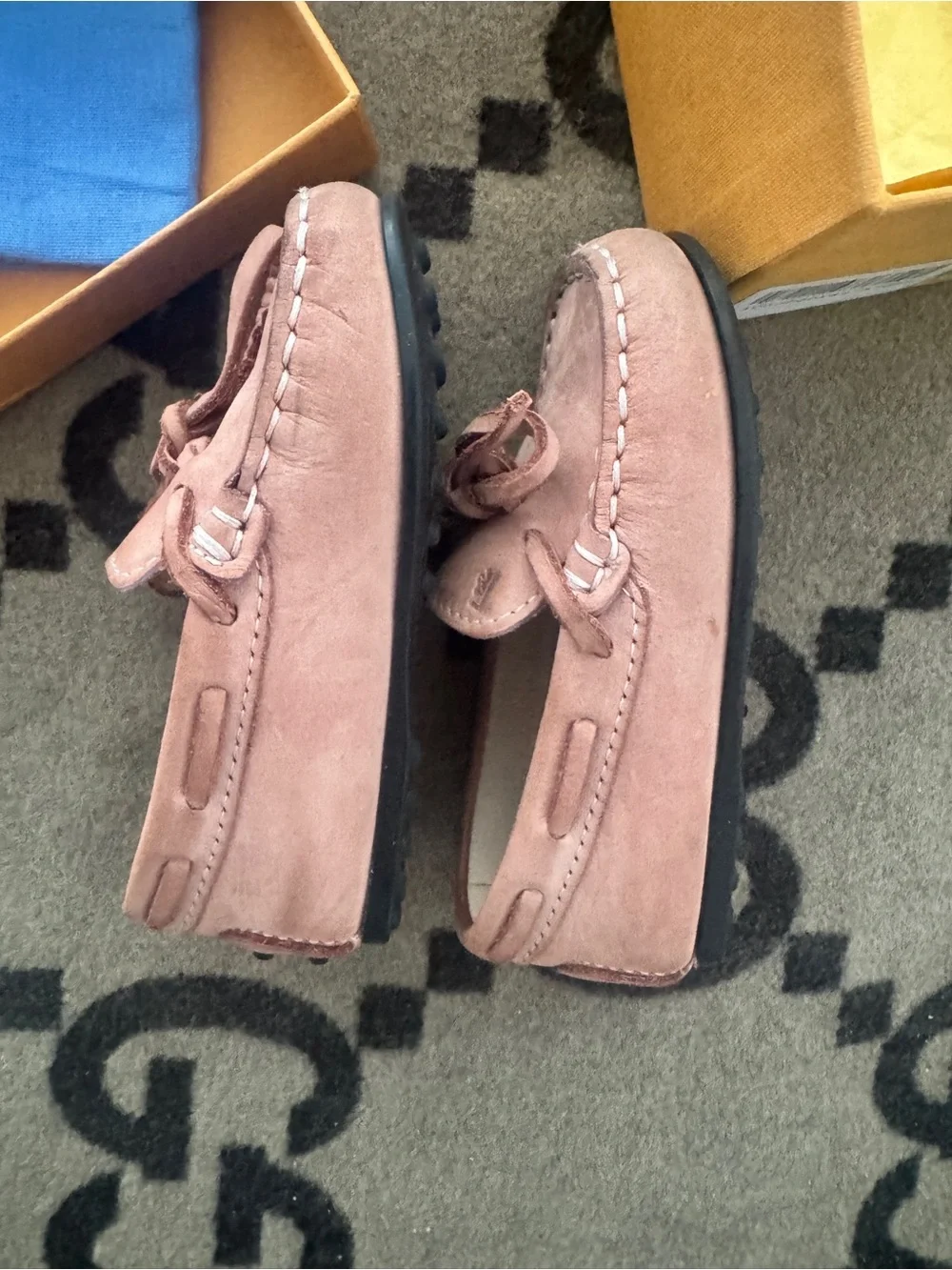Tod's Kids Suede Moccasins in Dusty Rose